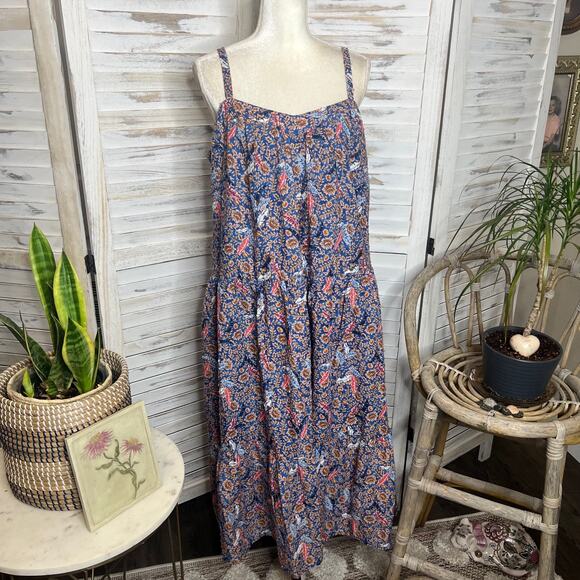 KNOX ROSE Women's L Off The Coast Tiered Midi Peasant Dress NWT Multi Floral - Picture 4 of 16